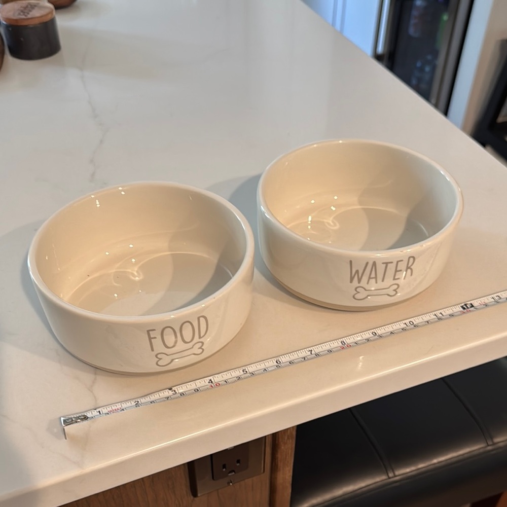 Ceramic Dog Food and Water Bowls - Cream